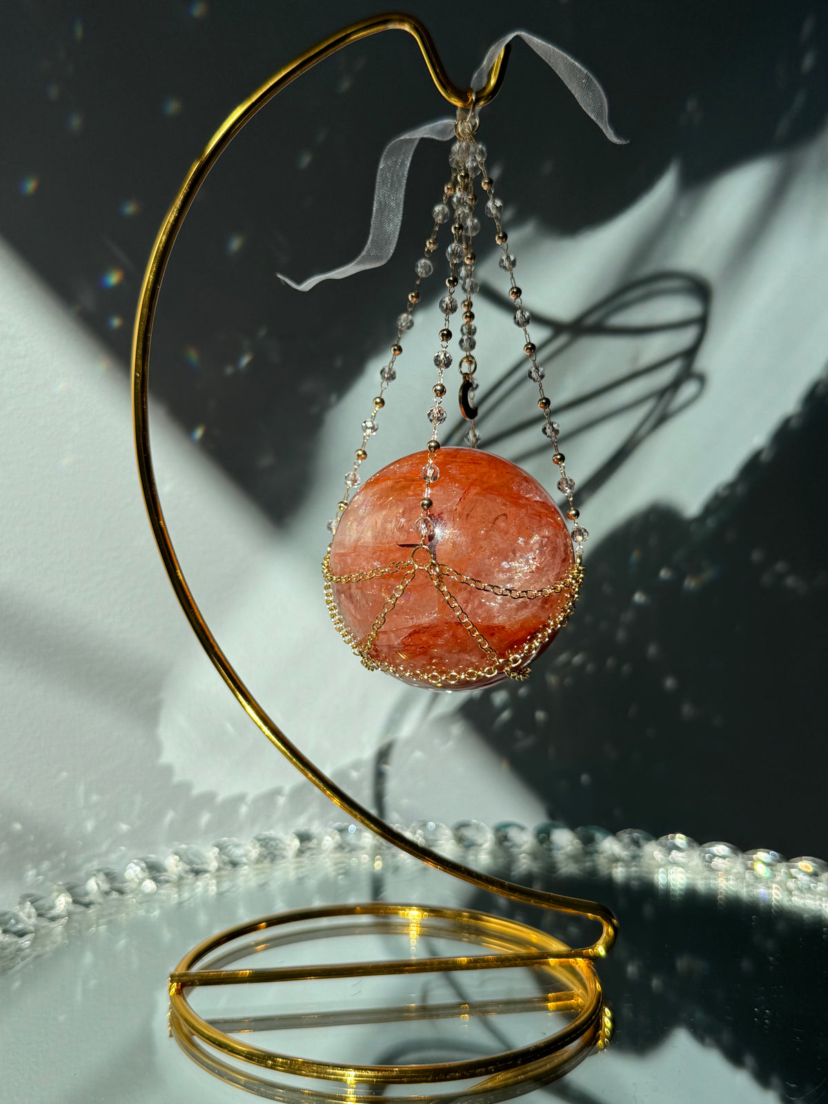 Hematoid Fire Quartz Polished Sphere Crystal Specimen – Wholehearted Crystal Creations