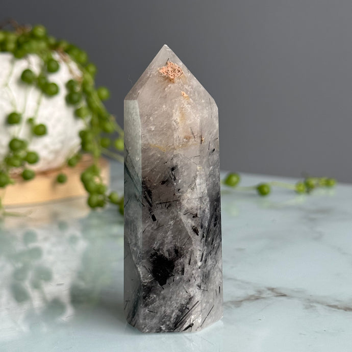 Tourmalated Quartz Tower Crystal Specimen