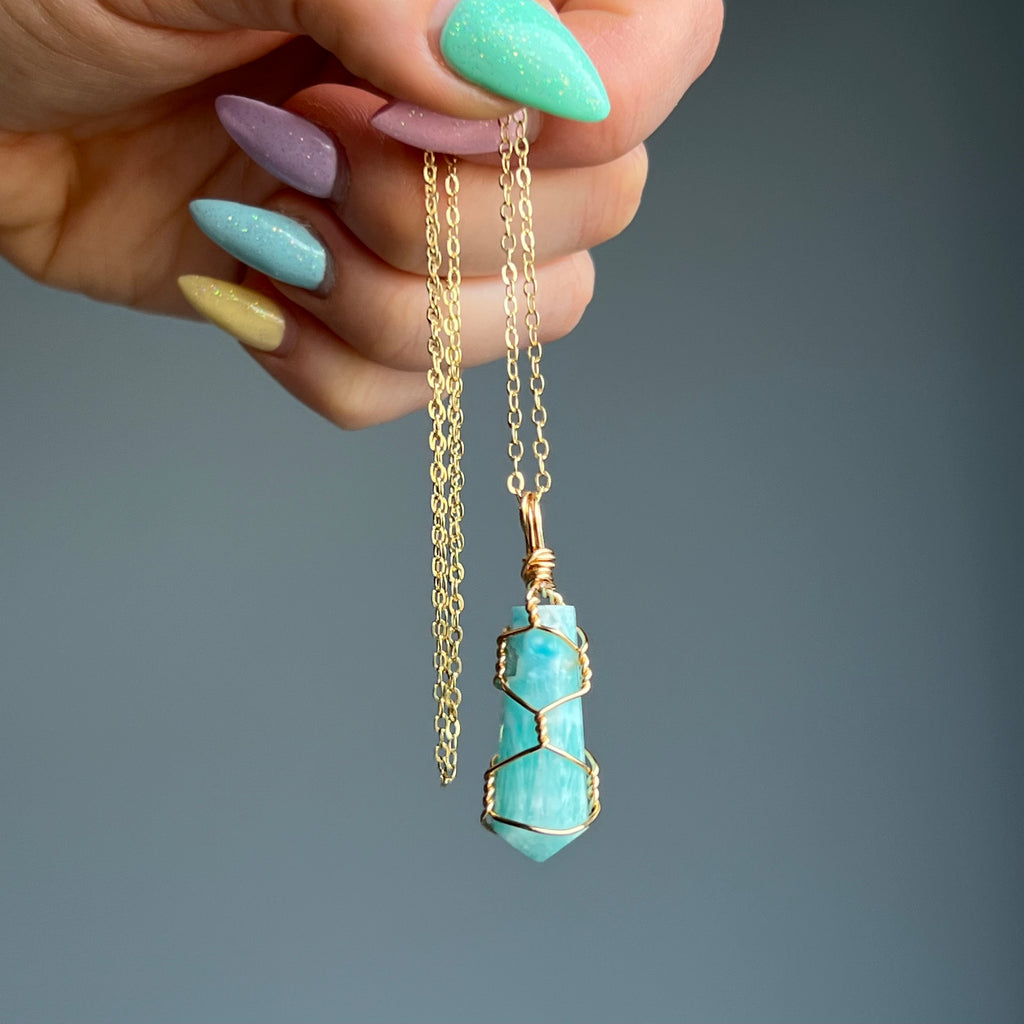 Caribbean Calcite Gem Grade Wire Wrapped Crystal Necklace – Wholehearted Crystal Creations
