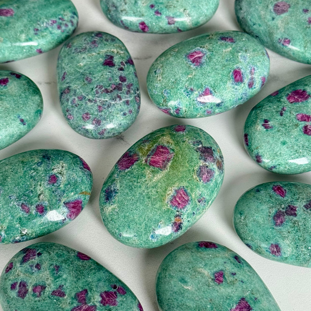 Ruby in Fuchsite palm stone crystal specimen – Wholehearted Crystal Creations