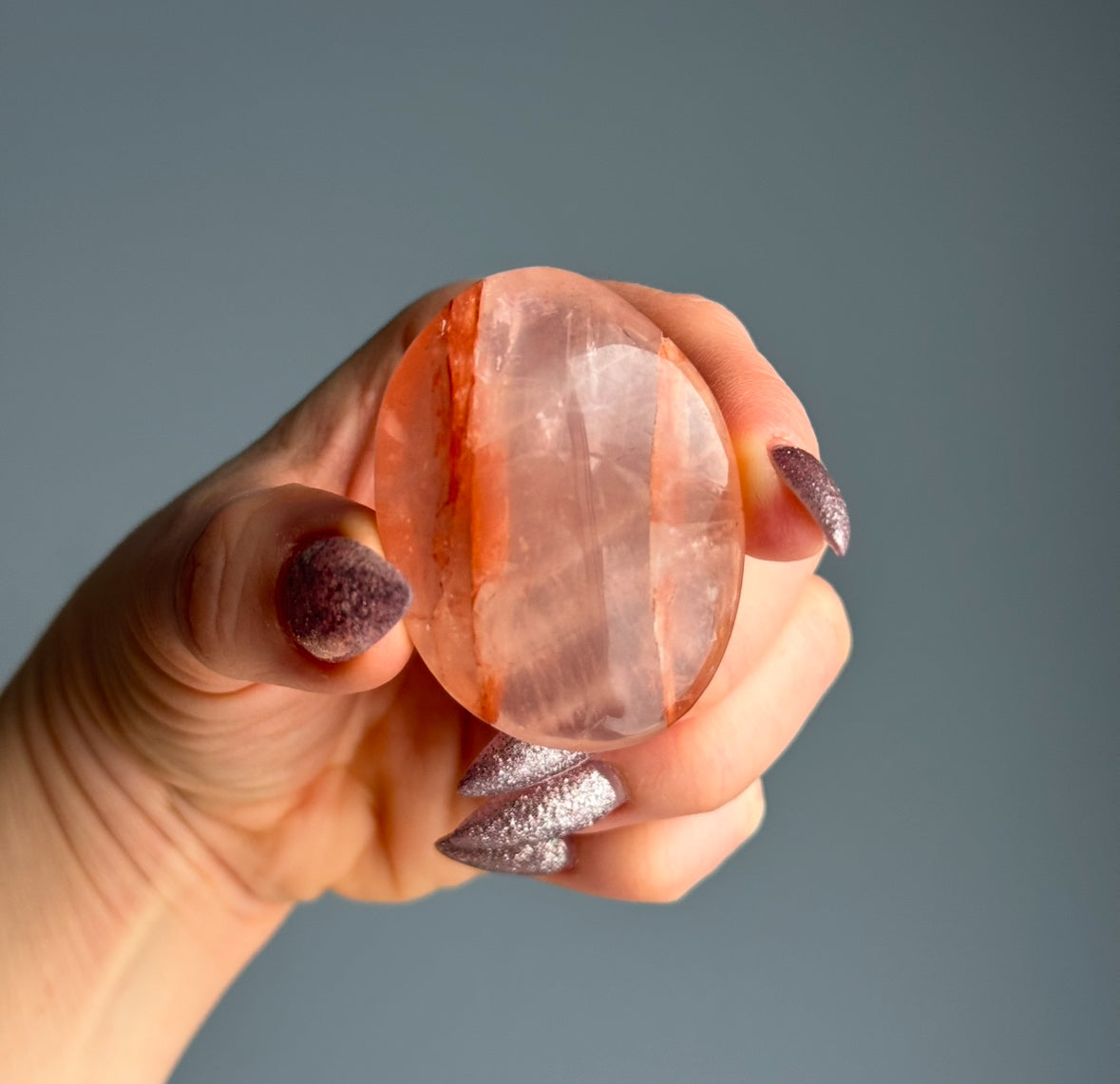 Hematoid Fire Quartz Palm Stone Crystal Specimen – Wholehearted Crystal Creations
