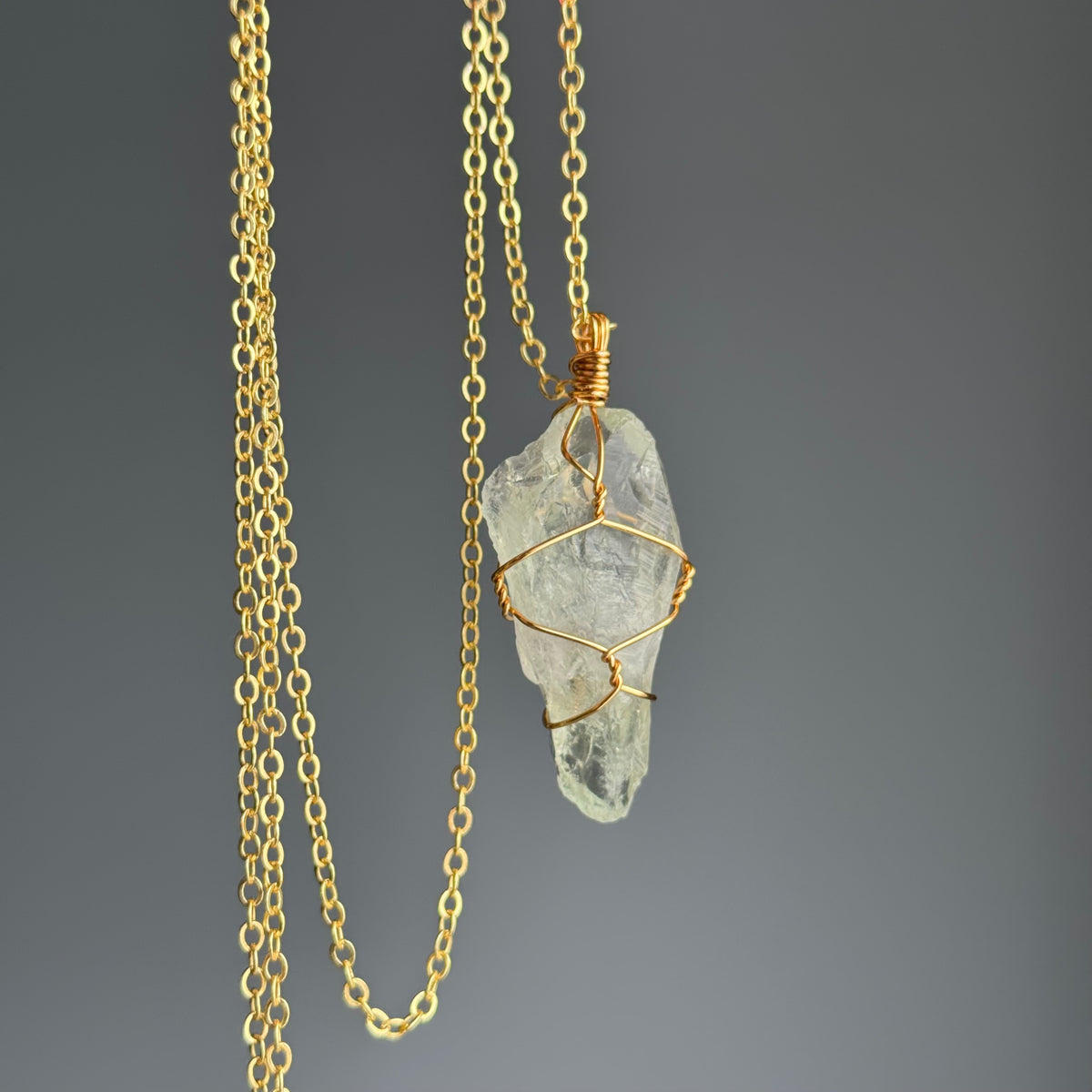 Prasiolite (green amethyst) wire wrapped crystal necklace on silver chain – Wholehearted Crystal Creations