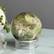 Prehnite with Epidote Polished Sphere Crystal Specimen – Wholehearted Crystal Creations