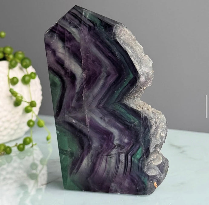 Rainbow Fluorite with Raw Druzy Tower Specimen
