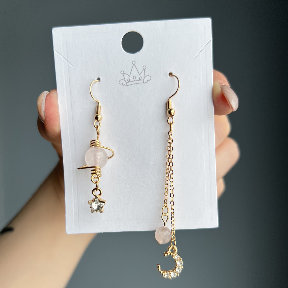 Celestial Star Moon Dangling Hook Earrings – Wholehearted Crystal Creations