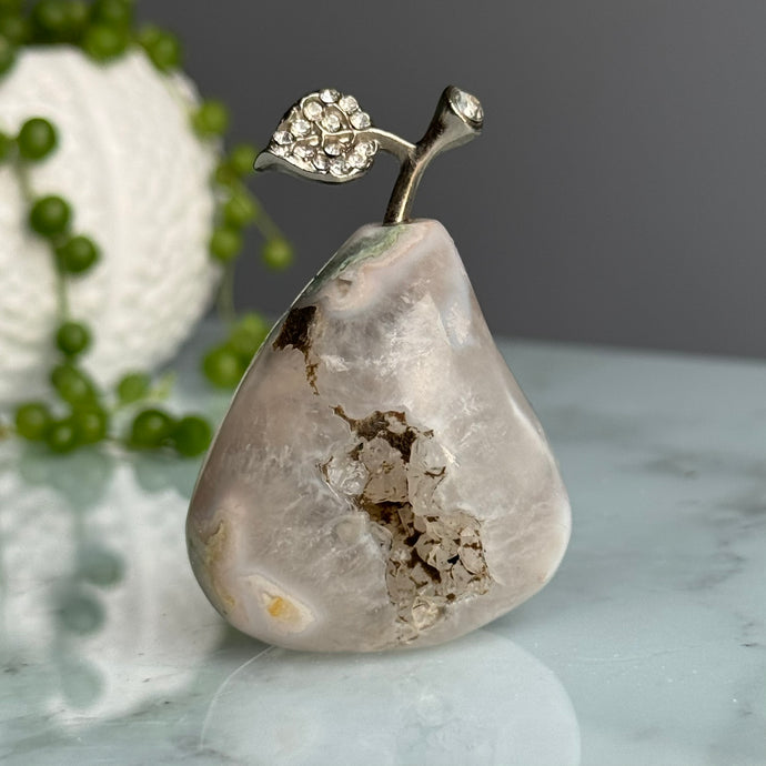 Druzy Flower Agate Polished Pear Crystal Carving Specimen