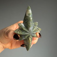 Moss Agate Star Carving Crystal Specimen (with Stand)