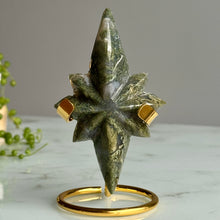 Moss Agate Star Carving Crystal Specimen (with Stand)