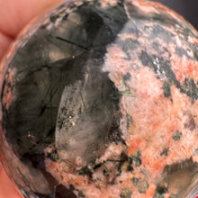 Epidote Quartz with Plume Polished Sphere Specimen