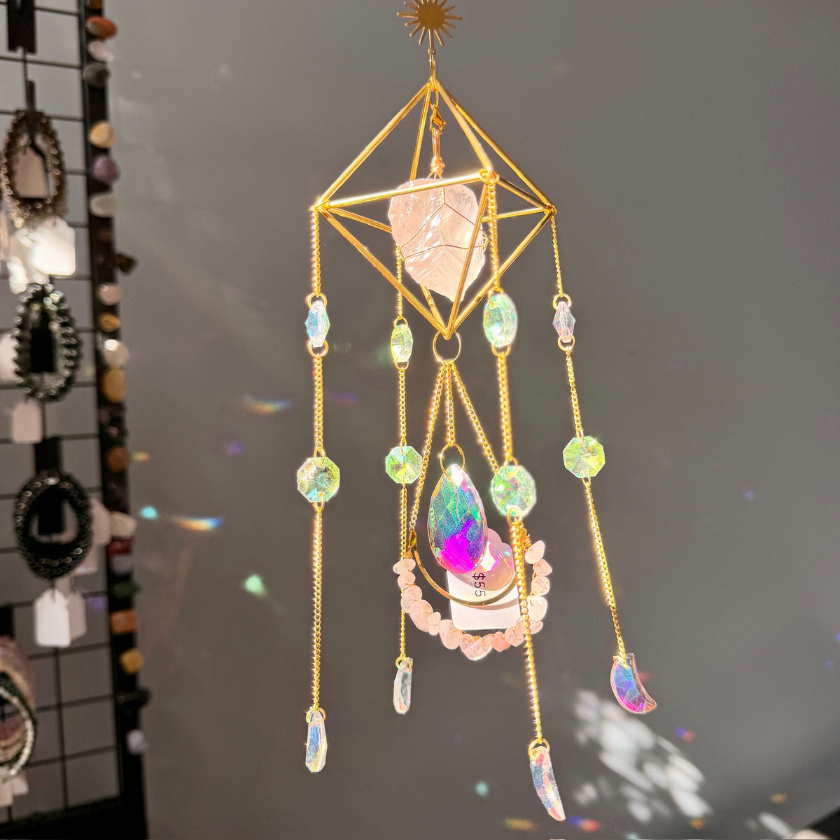 SunJewelz Wearable Sun-catcher with Wire Wrapped Rose Quartz – Wholehearted Crystal Creations