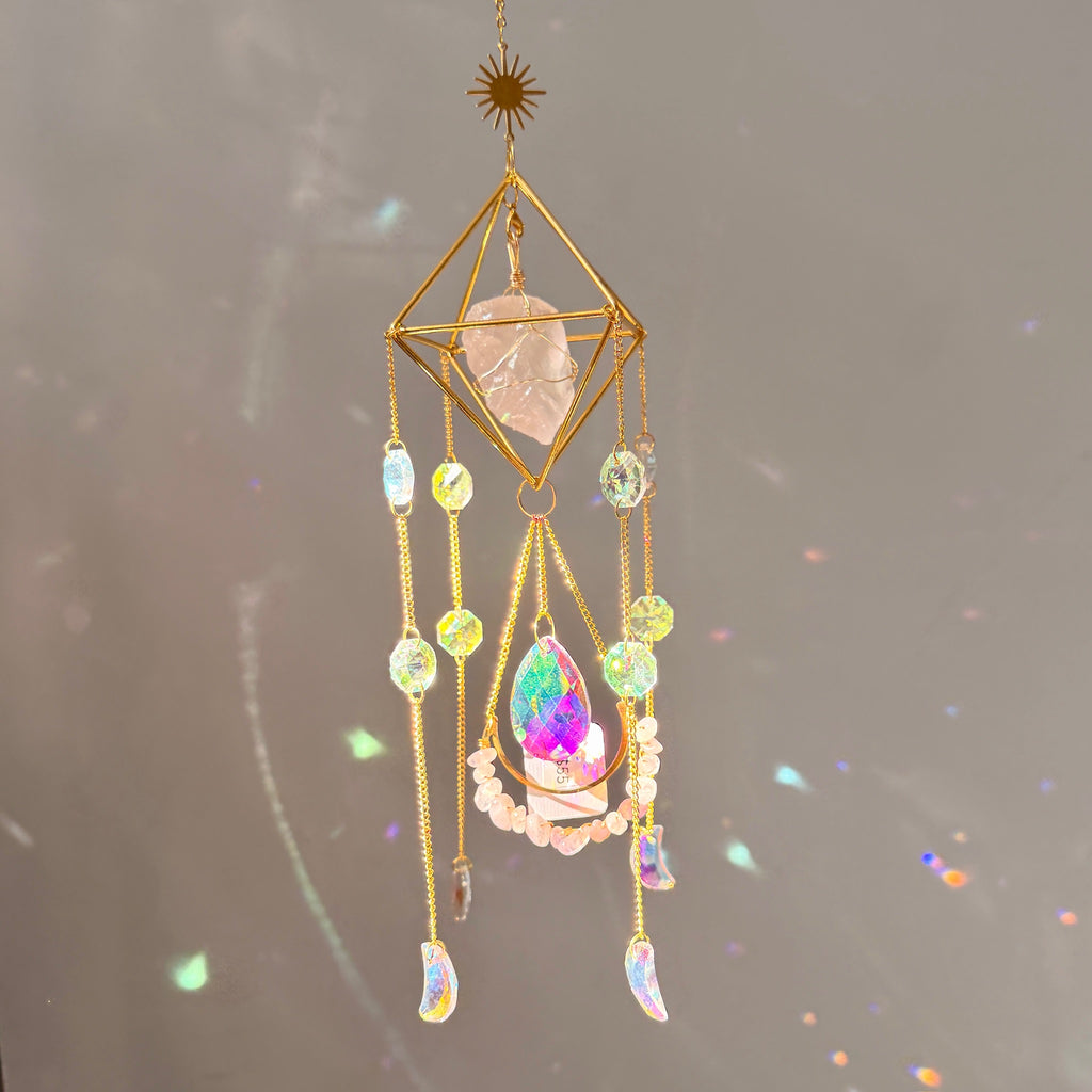 SunJewelz Wearable Sun-catcher with Wire Wrapped Rose Quartz – Wholehearted Crystal Creations
