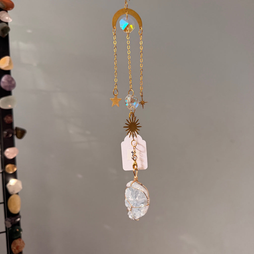 SunJewelz Wearable Sun-catcher with Wire Wrapped Celestite – Wholehearted Crystal Creations