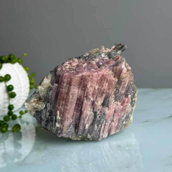 Pink and Blue Tourmaline on Matrix Raw Crystal Specimen