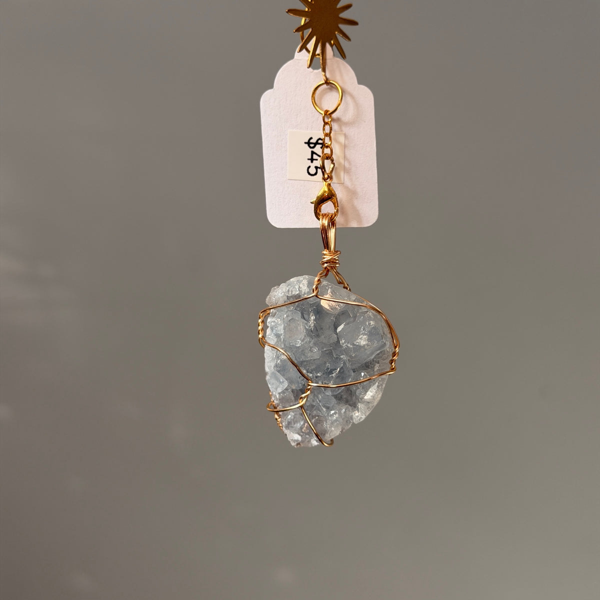 SunJewelz Wearable Sun-catcher with Wire Wrapped Celestite – Wholehearted Crystal Creations