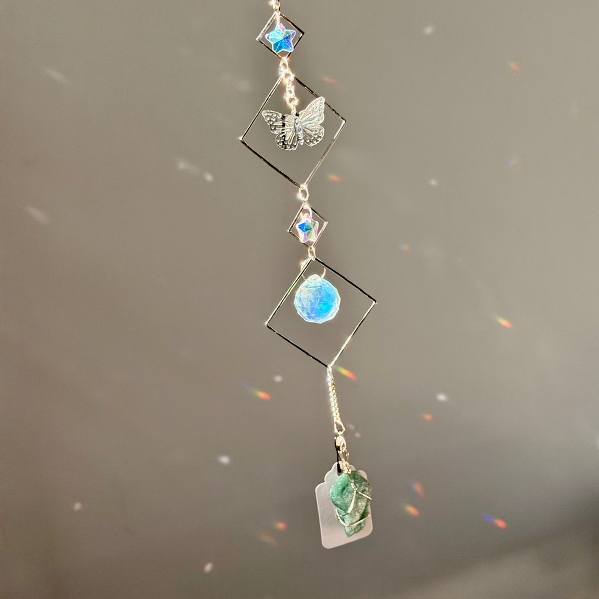 SunJewelz Wearable Sun-catcher with Wire Wrapped Green Aventurine – Wholehearted Crystal Creations