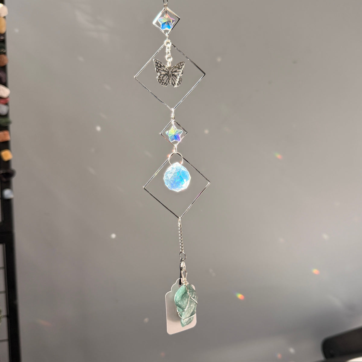 SunJewelz Wearable Sun-catcher with Wire Wrapped Green Aventurine – Wholehearted Crystal Creations