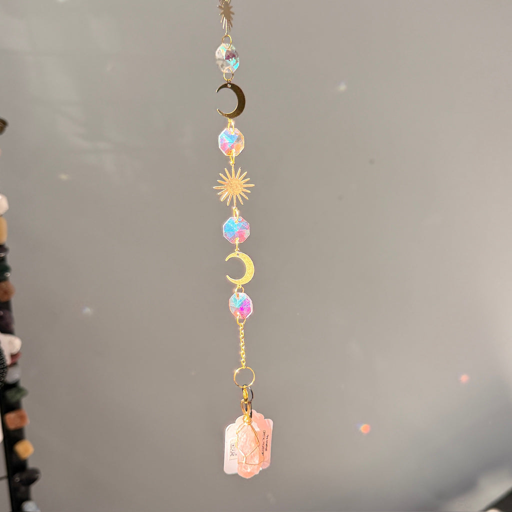 SunJewelz Wearable Sun-catcher with Wire Wrapped Rose Quartz – Wholehearted Crystal Creations