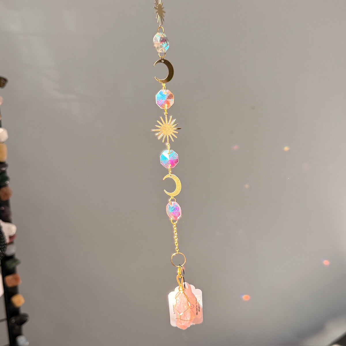 SunJewelz Wearable Sun-catcher with Wire Wrapped Rose Quartz – Wholehearted Crystal Creations