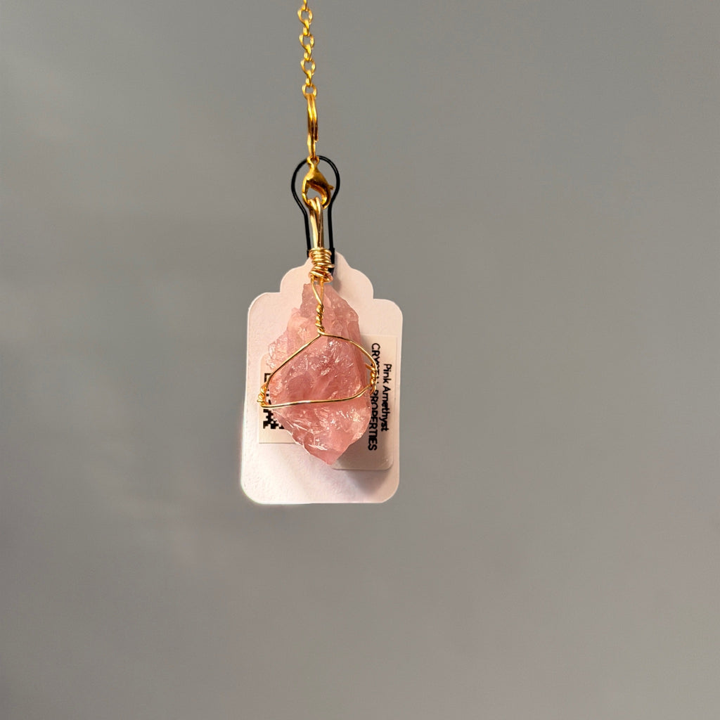 SunJewelz Wearable Sun-catcher with Wire Wrapped Rose Quartz – Wholehearted Crystal Creations