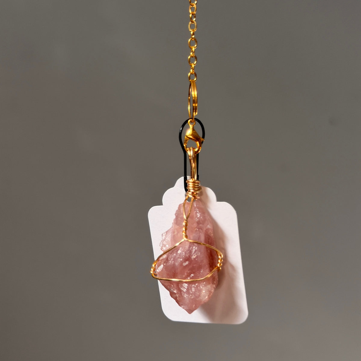 SunJewelz Wearable Sun-catcher with Wire Wrapped Rose Quartz – Wholehearted Crystal Creations