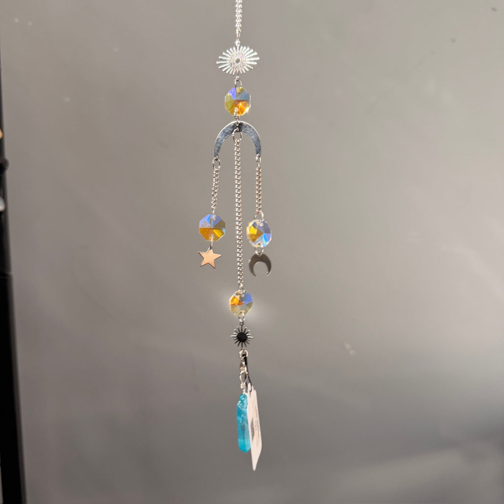 SunJewelz Wearable Sun-catcher with Wire Wrapped Aqua Aura Quartz – Wholehearted Crystal Creations