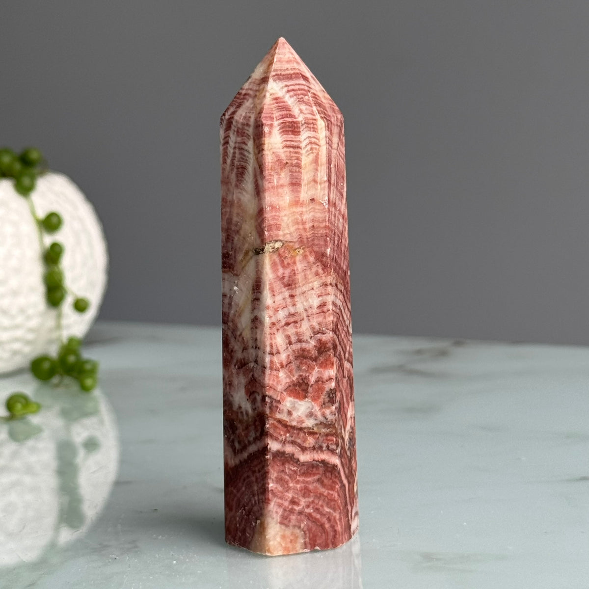 Pork Stone Red Banded Calcite Tower Crystal Specimen – Wholehearted Crystal Creations