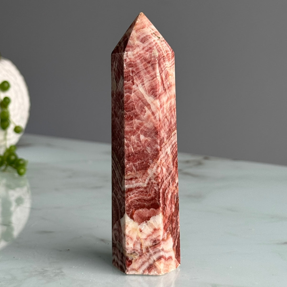 Pork Stone Red Banded Calcite Tower Crystal Specimen – Wholehearted Crystal Creations