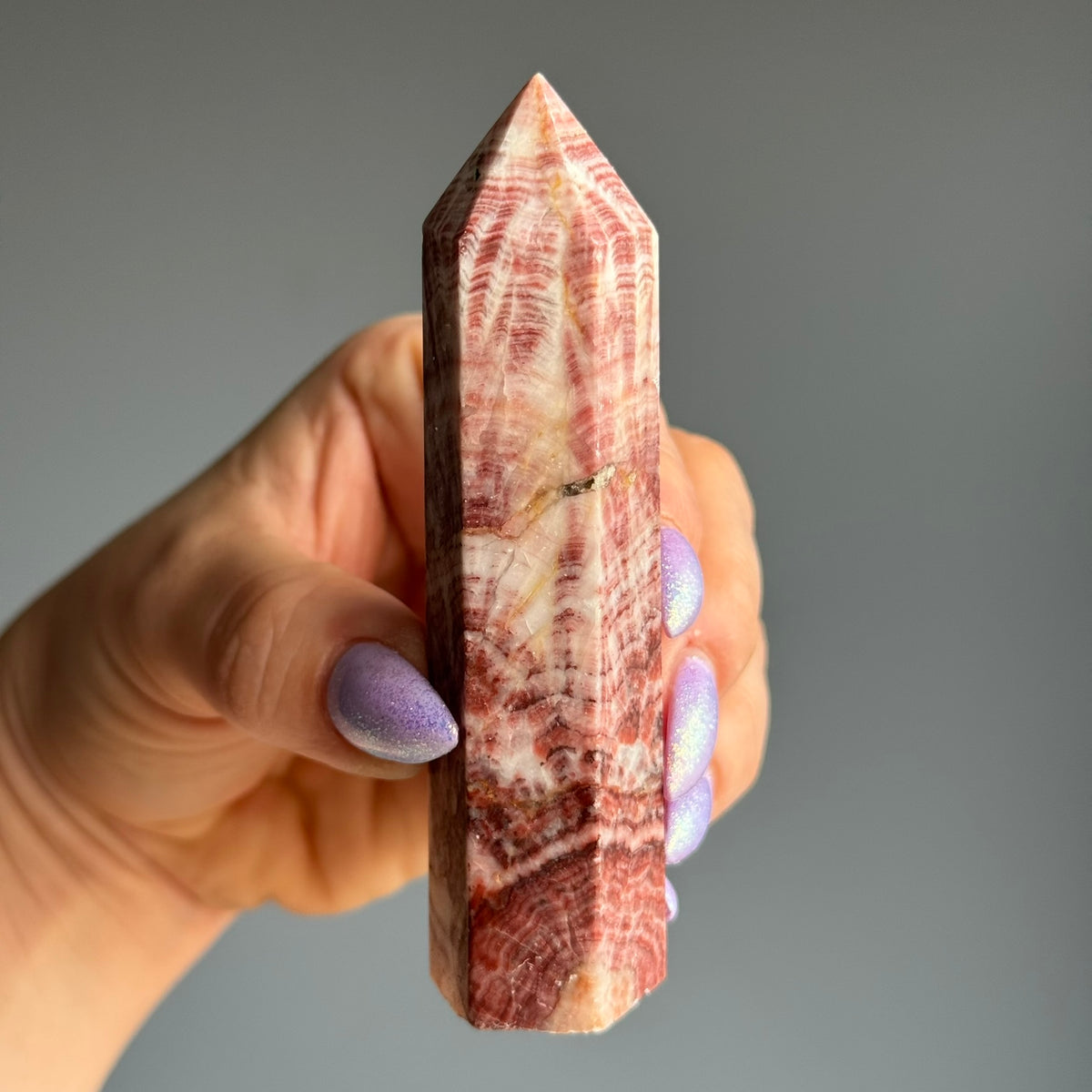 Pork Stone Red Banded Calcite Tower Crystal Specimen – Wholehearted Crystal Creations