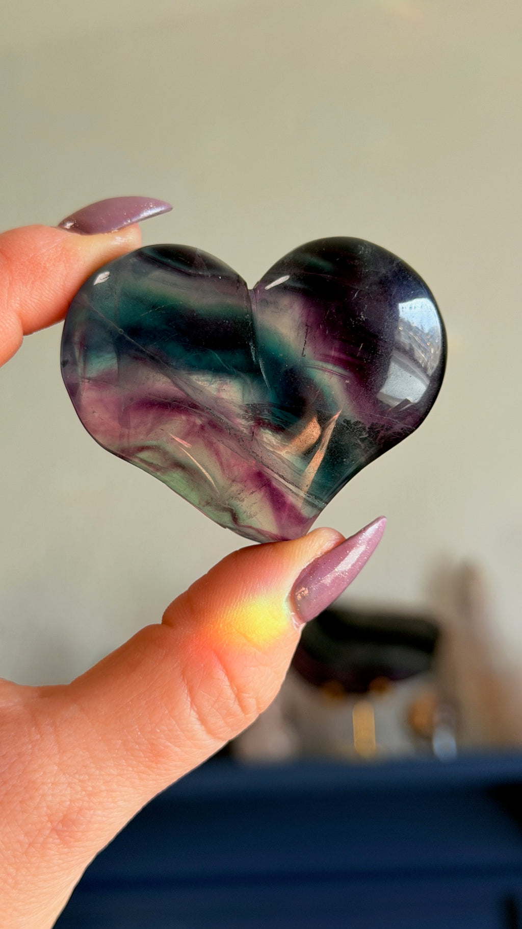 Rainbow Fluorite Heart Carving Specimen