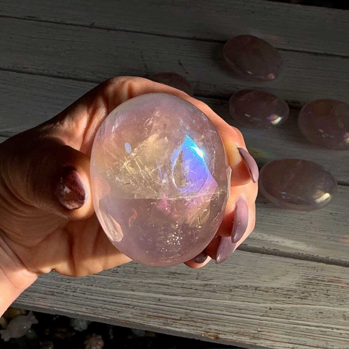 Angel Aura Rose Quartz Palm Stone Specimen
