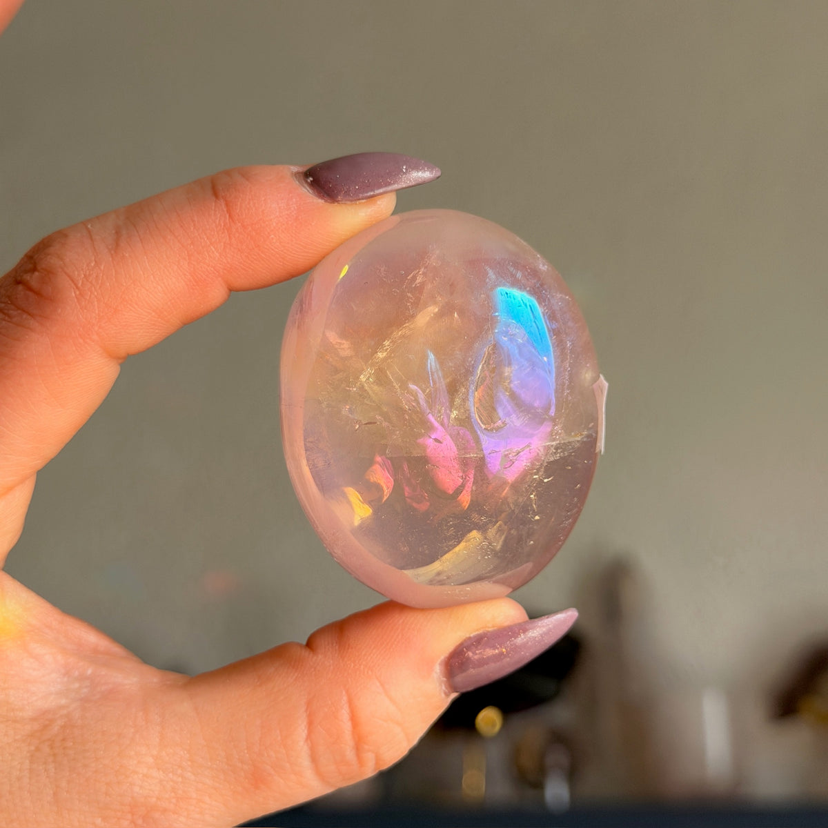 Angel Aura Rose Quartz Palm Stone Specimen