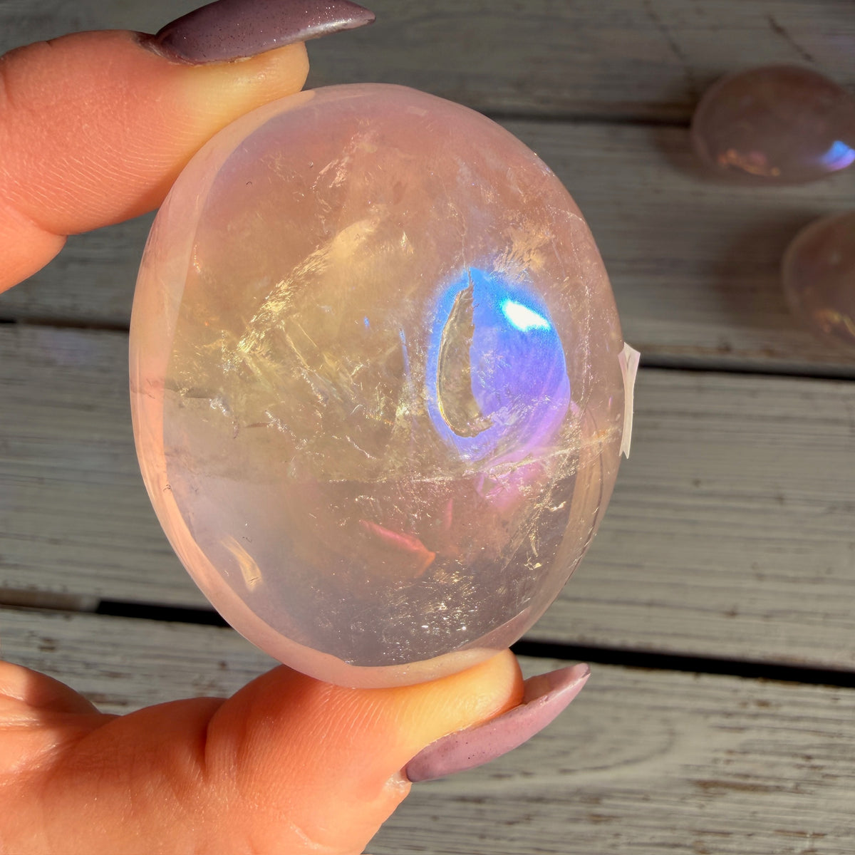 Angel Aura Rose Quartz Palm Stone Specimen