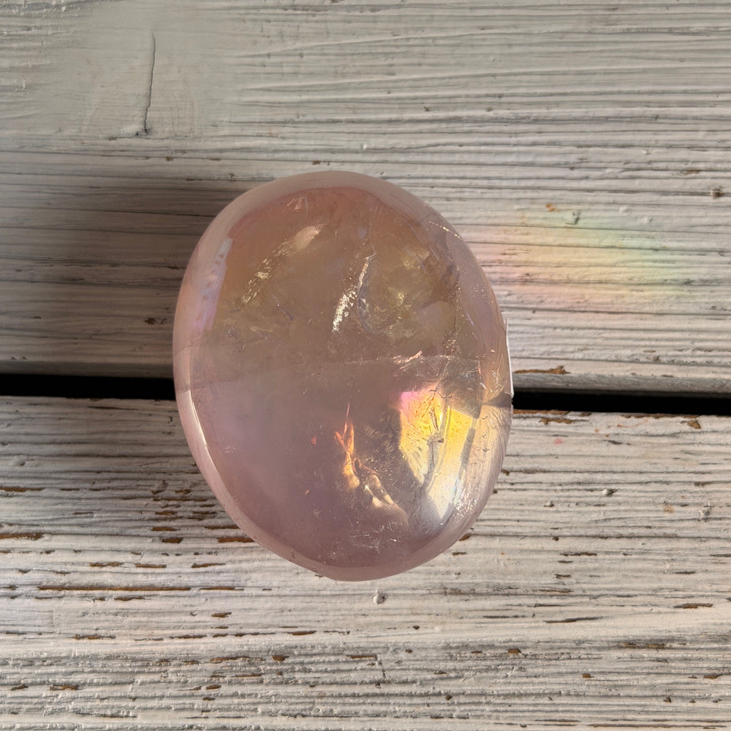 Angel Aura Rose Quartz Palm Stone Specimen