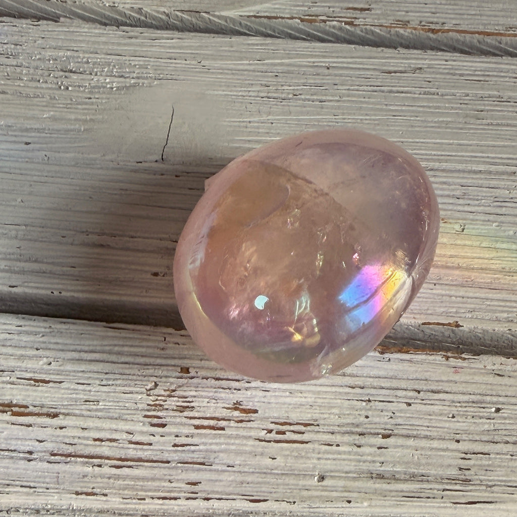 Angel Aura Rose Quartz Palm Stone Specimen