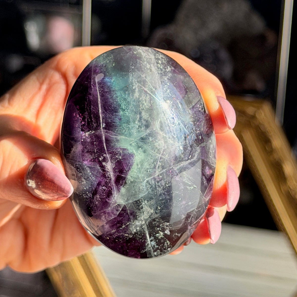 Rainbow Fluorite Palm Stone Specimen (A)