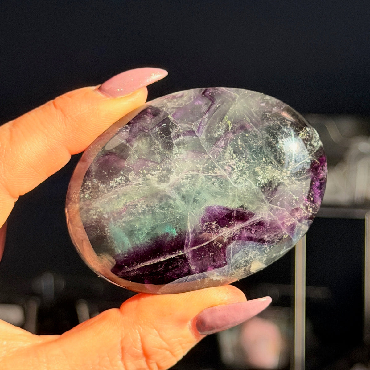 Rainbow Fluorite Palm Stone Specimen (A)