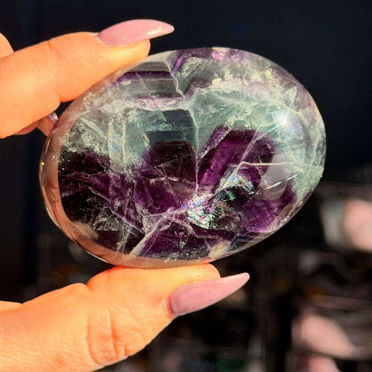 Rainbow Fluorite Palm Stone Specimen (A)