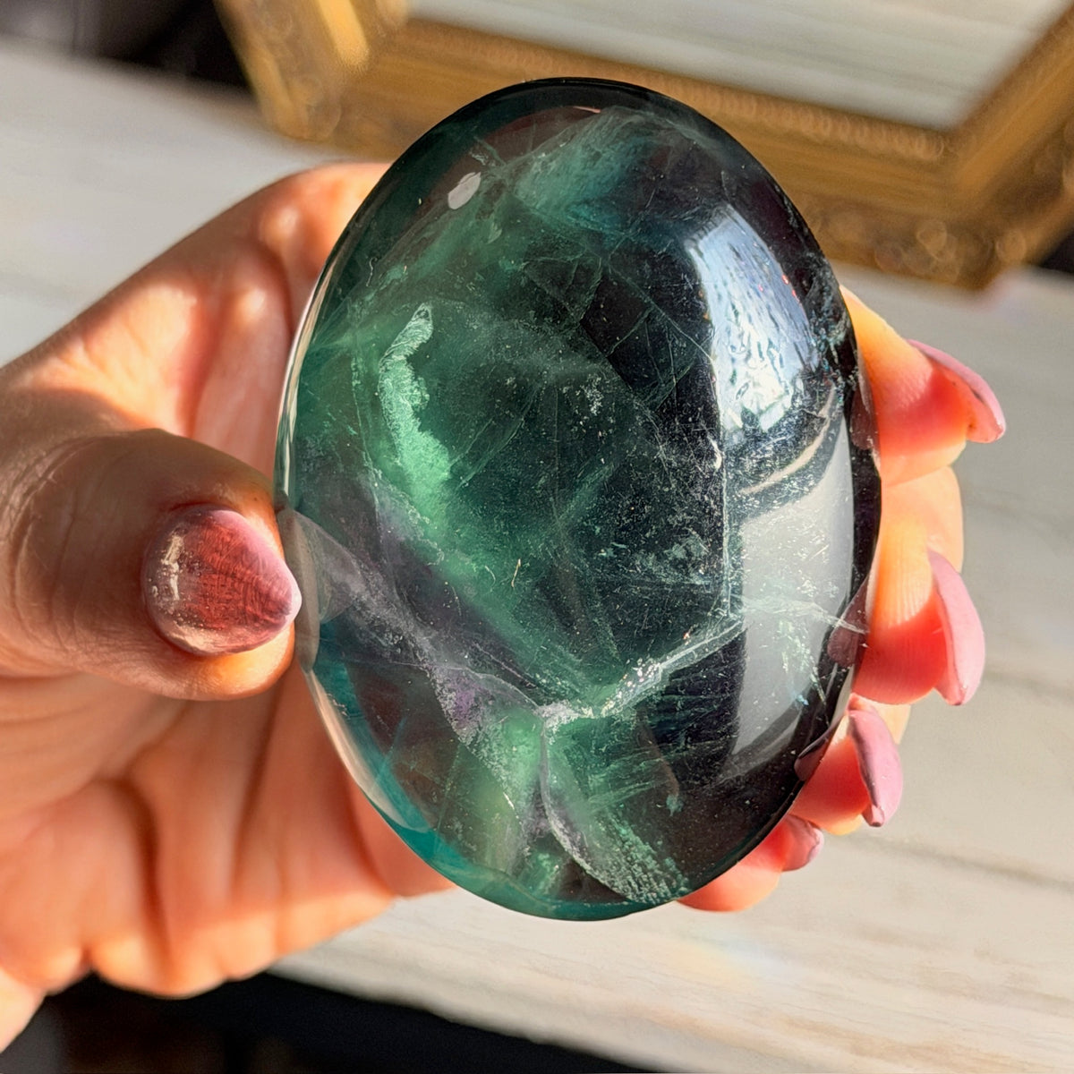 Rainbow Fluorite Palm Stone Specimen (B)