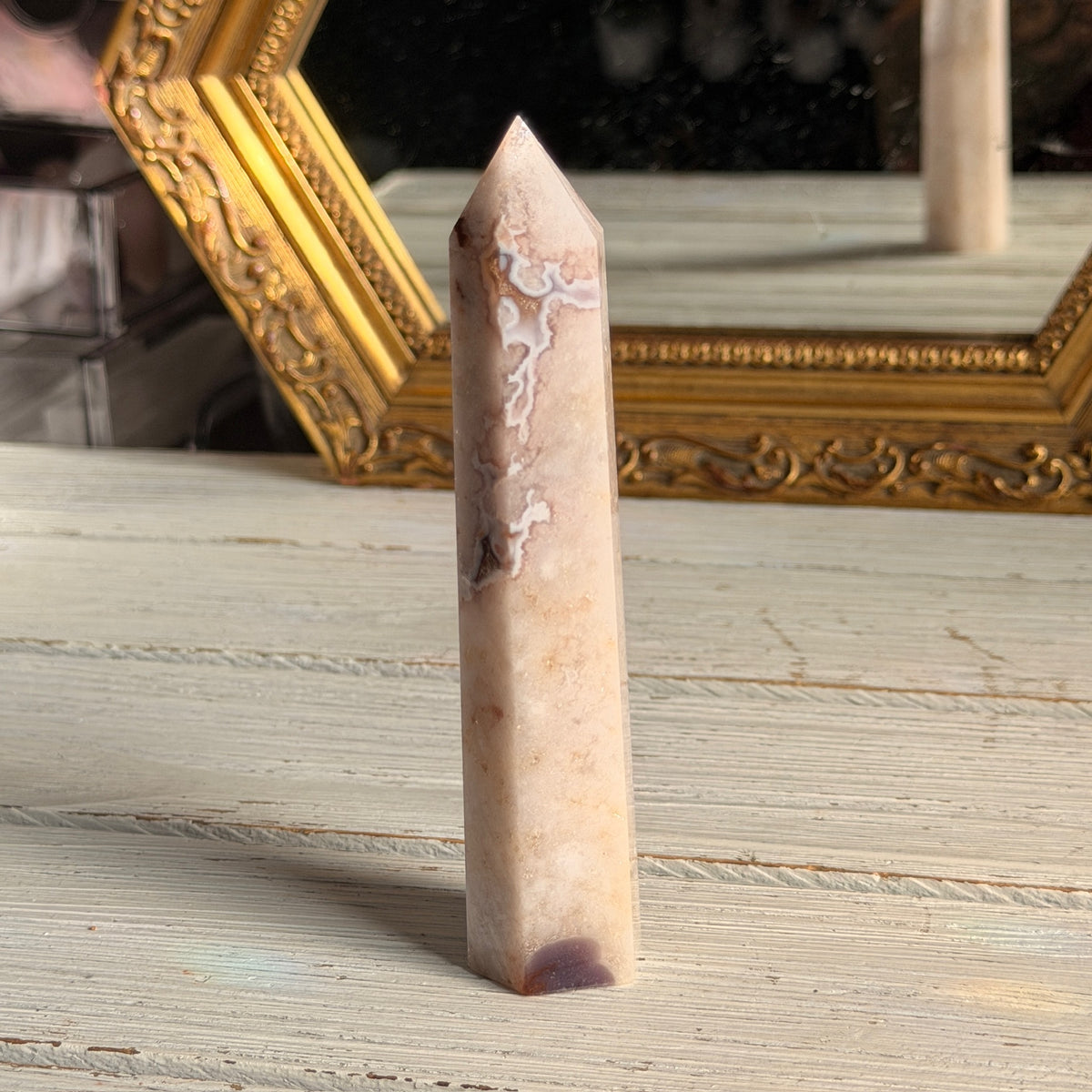 Pink Amethyst with Blue Flower Agate Tower Specimen (1)