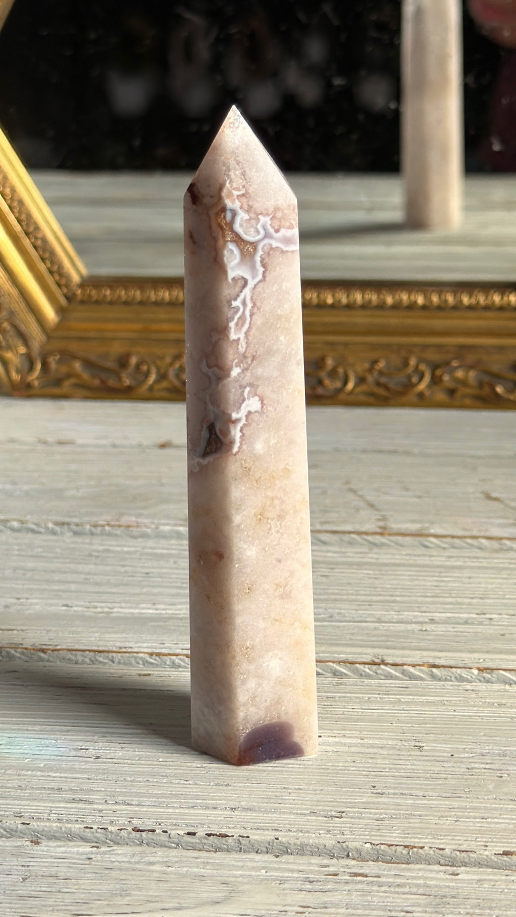 Pink Amethyst with Blue Flower Agate Tower Specimen (1)
