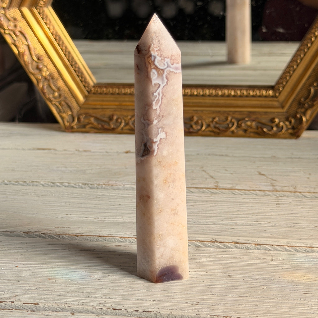 Pink Amethyst with Blue Flower Agate Tower Specimen (1)