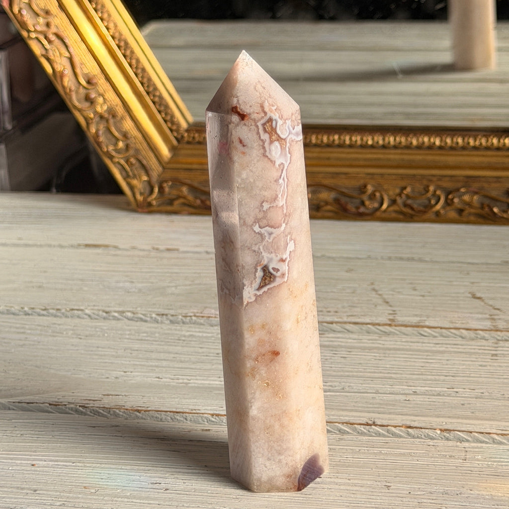 Pink Amethyst with Blue Flower Agate Tower Specimen (1)