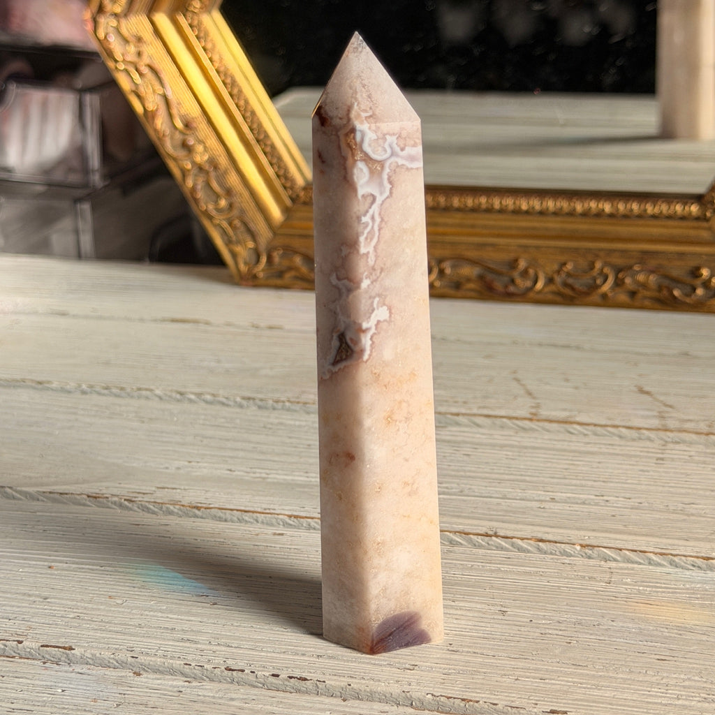 Pink Amethyst with Blue Flower Agate Tower Specimen (1)