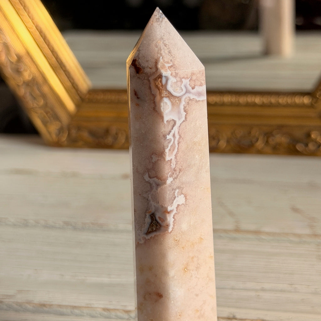 Pink Amethyst with Blue Flower Agate Tower Specimen (1)