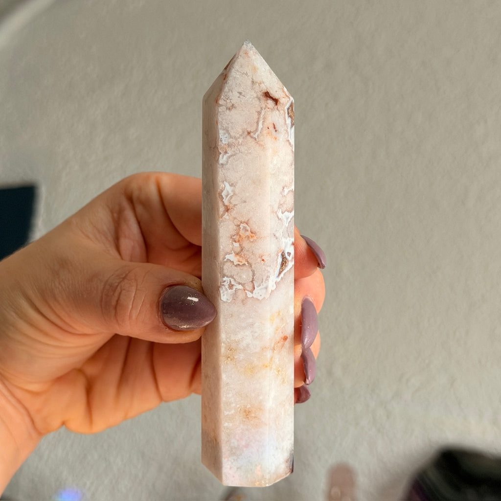 Pink Amethyst with Blue Flower Agate Tower Specimen (1)