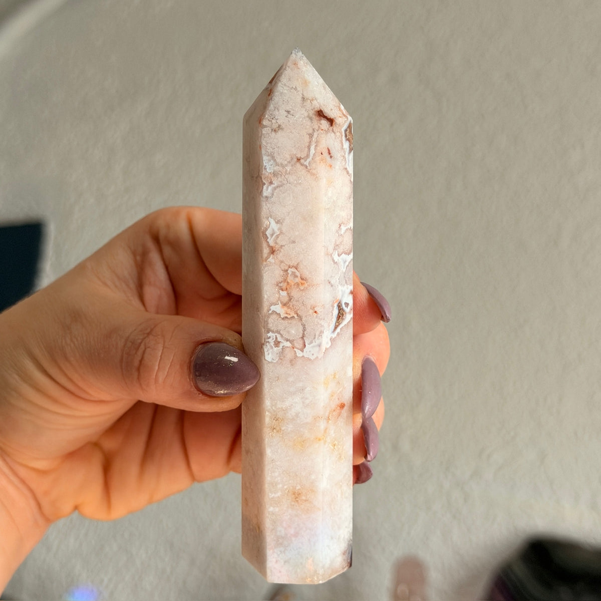 Pink Amethyst with Blue Flower Agate Tower Specimen (1)