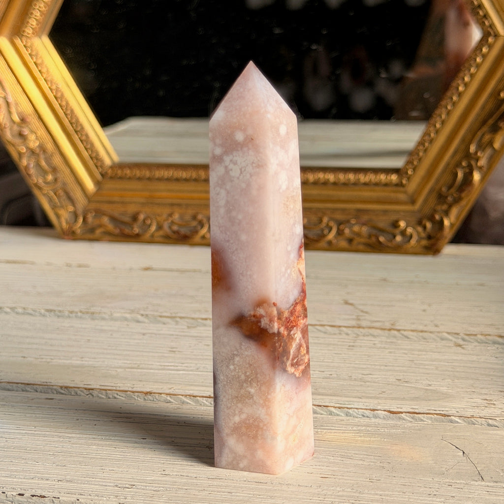 Pink Amethyst with Blue Flower Agate Tower Specimen (2)