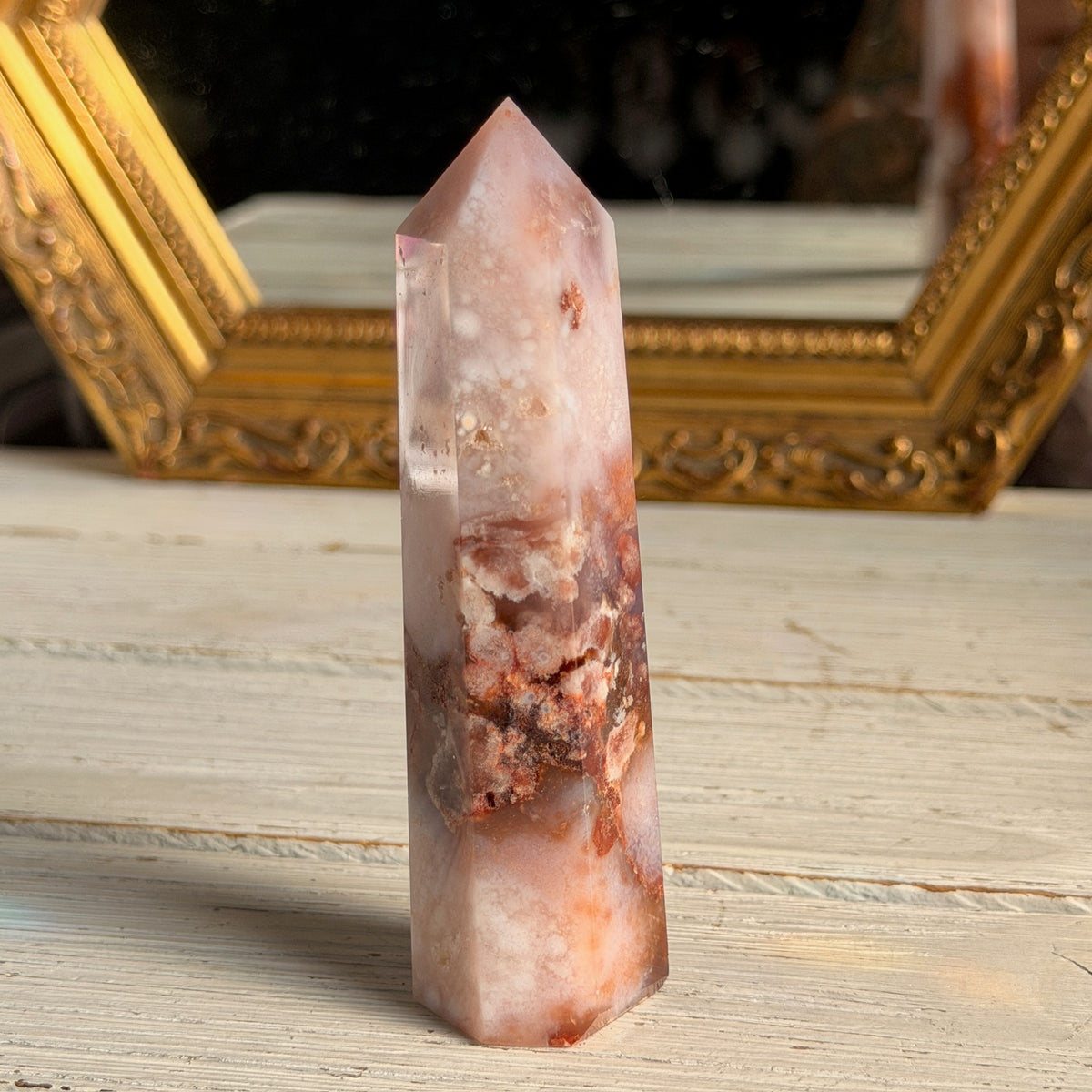 Pink Amethyst with Blue Flower Agate Tower Specimen (2)
