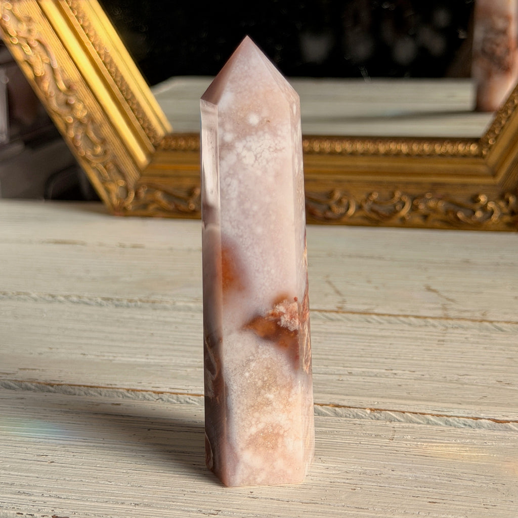 Pink Amethyst with Blue Flower Agate Tower Specimen (2)