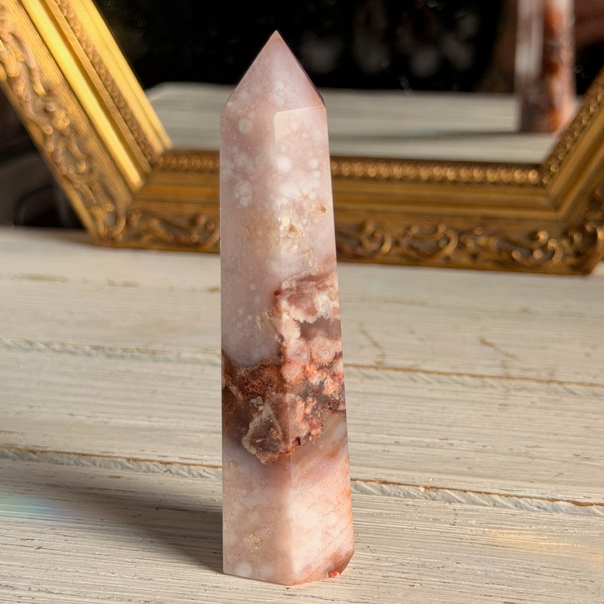 Pink Amethyst with Blue Flower Agate Tower Specimen (2)